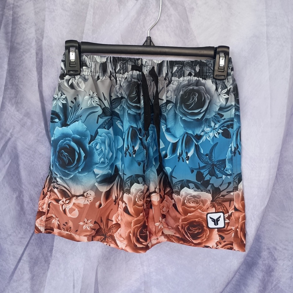 Fast & Furious Kids Floral Swim Trunks Blue Rose Print Swim Shorts Size Medium